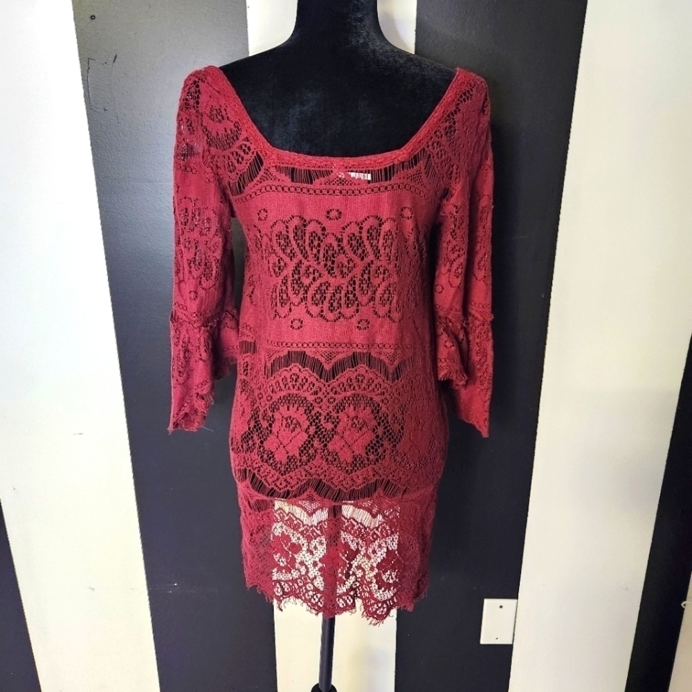 Maroon lace dress free people